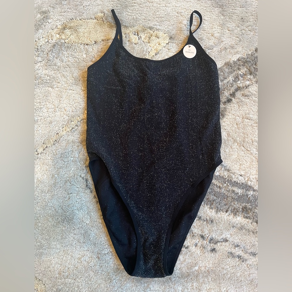 Forever 21 Seamless Glittery Black Bodysuit New With Tags Size M/L